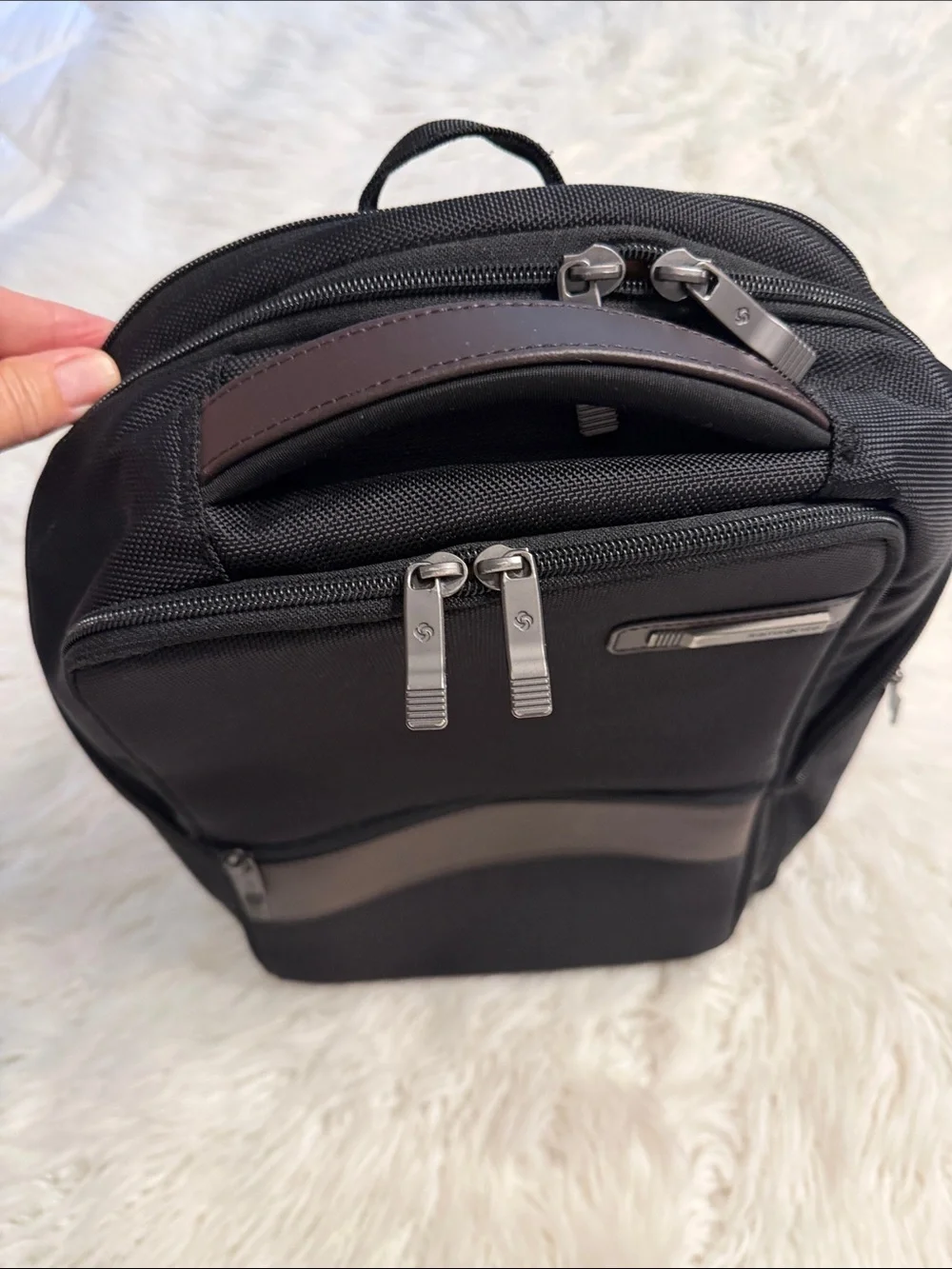 Samsonite Black Backpack with Brown Trim excellent condition see all photos